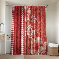Red Hibiscus Turle Bathroom Set Hawaiian Style Tribal Tapa Pattern LT9 Shower Curtain Only Red - Polynesian Pride