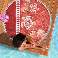 Red Hibiscus Turle Beach Blanket Hawaiian Style Tribal Tapa Pattern