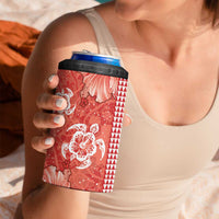 Red Hibiscus Turle 4 in 1 Can Cooler Tumbler Hawaiian Style Tribal Tapa Pattern
