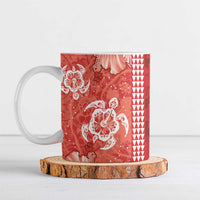 Red Hibiscus Turle Ceramic Mug Hawaiian Style Tribal Tapa Pattern - Polynesian Pride