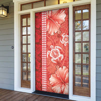 Red Hibiscus Turle Door Cover Hawaiian Style Tribal Tapa Pattern LT9 - Polynesian Pride