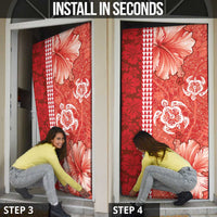 Red Hibiscus Turle Door Cover Hawaiian Style Tribal Tapa Pattern LT9 - Polynesian Pride