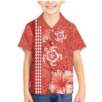 Red Hibiscus Turle Family Matching Mermaid Dress and Hawaiian Shirt Hawaiian Style Tribal Tapa Pattern