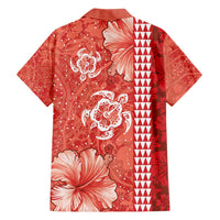 Red Hibiscus Turle Family Matching Tank Maxi Dress and Hawaiian Shirt Hawaiian Style Tribal Tapa Pattern