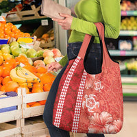 Red Hibiscus Turle Grocery Bag Hawaiian Style Tribal Tapa Pattern LT9 - Polynesian Pride