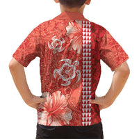 Red Hibiscus Turle Kid Hawaiian Shirt Hawaiian Style Tribal Tapa Pattern LT9 - Polynesian Pride