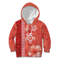 Red Hibiscus Turle Kid Hoodie Hawaiian Style Tribal Tapa Pattern LT9 Hoodie Red - Polynesian Pride