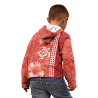 Red Hibiscus Turle Kid Hoodie Hawaiian Style Tribal Tapa Pattern LT9 - Polynesian Pride
