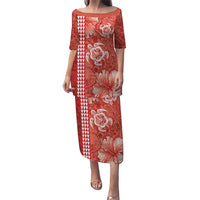 Red Hibiscus Turle Puletasi Hawaiian Style Tribal Tapa Pattern