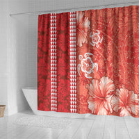 Red Hibiscus Turle Shower Curtain Hawaiian Style Tribal Tapa Pattern
