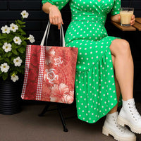 Red Hibiscus Turle Tote Bag Hawaiian Style Tribal Tapa Pattern - Polynesian Pride