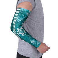 Teal Hibiscus Turle Arm Sleeves Hawaiian Style Tribal Tapa Pattern - Polynesian Pride