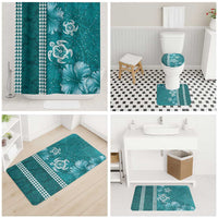 Teal Hibiscus Turle Bathroom Set Hawaiian Style Tribal Tapa Pattern - Polynesian Pride