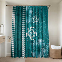 Teal Hibiscus Turle Bathroom Set Hawaiian Style Tribal Tapa Pattern - Polynesian Pride