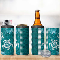 Teal Hibiscus Turle 4 in 1 Can Cooler Tumbler Hawaiian Style Tribal Tapa Pattern