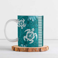 Teal Hibiscus Turle Ceramic Mug Hawaiian Style Tribal Tapa Pattern - Polynesian Pride