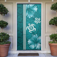 Teal Hibiscus Turle Door Cover Hawaiian Style Tribal Tapa Pattern LT9 Teal - Polynesian Pride