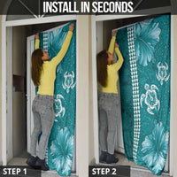 Teal Hibiscus Turle Door Cover Hawaiian Style Tribal Tapa Pattern LT9 - Polynesian Pride