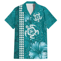 Teal Hibiscus Turle Family Matching Off Shoulder Maxi Dress and Hawaiian Shirt Hawaiian Style Tribal Tapa Pattern