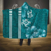 Teal Hibiscus Turle Hooded Blanket Hawaiian Style Tribal Tapa Pattern LT9 - Polynesian Pride