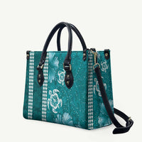 Teal Hibiscus Turle Leather Bag Hawaiian Style Tribal Tapa Pattern LT9 Teal - Polynesian Pride