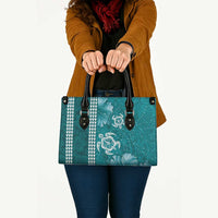 Teal Hibiscus Turle Leather Bag Hawaiian Style Tribal Tapa Pattern LT9 - Polynesian Pride
