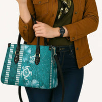 Teal Hibiscus Turle Leather Bag Hawaiian Style Tribal Tapa Pattern LT9 - Polynesian Pride