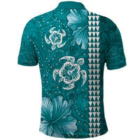 Teal Hibiscus Turle Polo Shirt Hawaiian Style Tribal Tapa Pattern