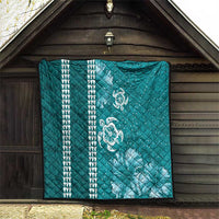 Teal Hibiscus Turle Quilt Hawaiian Style Tribal Tapa Pattern