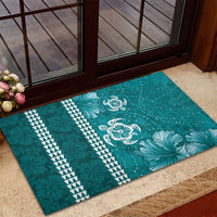 Teal Hibiscus Turle Rubber Doormat Hawaiian Style Tribal Tapa Pattern LT9 - Polynesian Pride