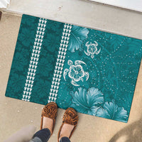 Teal Hibiscus Turle Rubber Doormat Hawaiian Style Tribal Tapa Pattern LT9 - Polynesian Pride