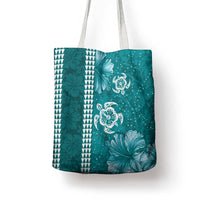Teal Hibiscus Turle Tote Bag Hawaiian Style Tribal Tapa Pattern - Polynesian Pride