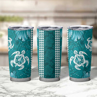 Teal Hibiscus Turle Tumbler Cup Hawaiian Style Tribal Tapa Pattern LT9 - Polynesian Pride