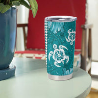 Teal Hibiscus Turle Tumbler Cup Hawaiian Style Tribal Tapa Pattern LT9 - Polynesian Pride