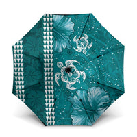 Teal Hibiscus Turle Umbrella Hawaiian Style Tribal Tapa Pattern LT9 One Size Folded 11.42 inch Opened Diameter 37.4 inch Teal - Polynesian Pride