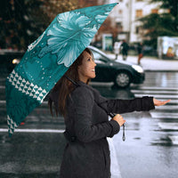 Teal Hibiscus Turle Umbrella Hawaiian Style Tribal Tapa Pattern LT9 - Polynesian Pride