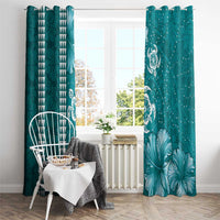 Teal Hibiscus Turle Window Curtain Hawaiian Style Tribal Tapa Pattern