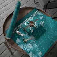 Teal Hibiscus Turle Wrapping Paper Hawaiian Style Tribal Tapa Pattern - Polynesian Pride