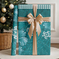 Teal Hibiscus Turle Wrapping Paper Hawaiian Style Tribal Tapa Pattern - Polynesian Pride