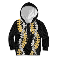 Puakenikeni and Maile Lei Kid Hoodie Black Double Strand Lei LT9 Hoodie Black - Polynesian Pride