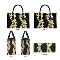 Puakenikeni and Maile Lei Leather Bag Black Double Strand Lei - Polynesian Pride