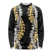 Puakenikeni and Maile Lei Long Sleeve Shirt Black Double Strand Lei LT9 Unisex Black - Polynesian Pride