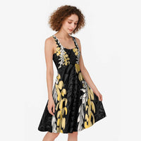 Puakenikeni and Maile Lei Midi Dress Black Double Strand Lei - Polynesian Pride