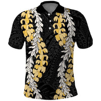 Puakenikeni and Maile Lei Polo Shirt Black Double Strand Lei