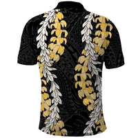 Puakenikeni and Maile Lei Polo Shirt Black Double Strand Lei