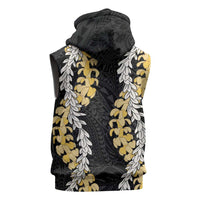 Puakenikeni and Maile Lei Sleeveless Zip Hoodie Black Double Strand Lei - Polynesian Pride
