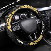 Puakenikeni and Maile Lei Steering Wheel Cover Black Double Strand Lei