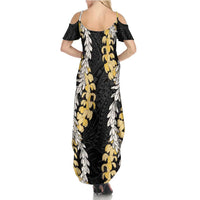 Puakenikeni and Maile Lei Summer Maxi Dress Black Double Strand Lei