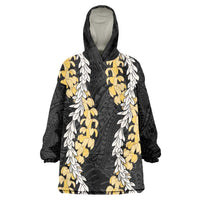 Puakenikeni and Maile Lei Wearable Blanket Hoodie Black Double Strand Lei