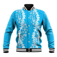 Puakenikeni and Maile Lei Baseball Jacket Blue Double Strand Lei LT9 Unisex Blue - Polynesian Pride